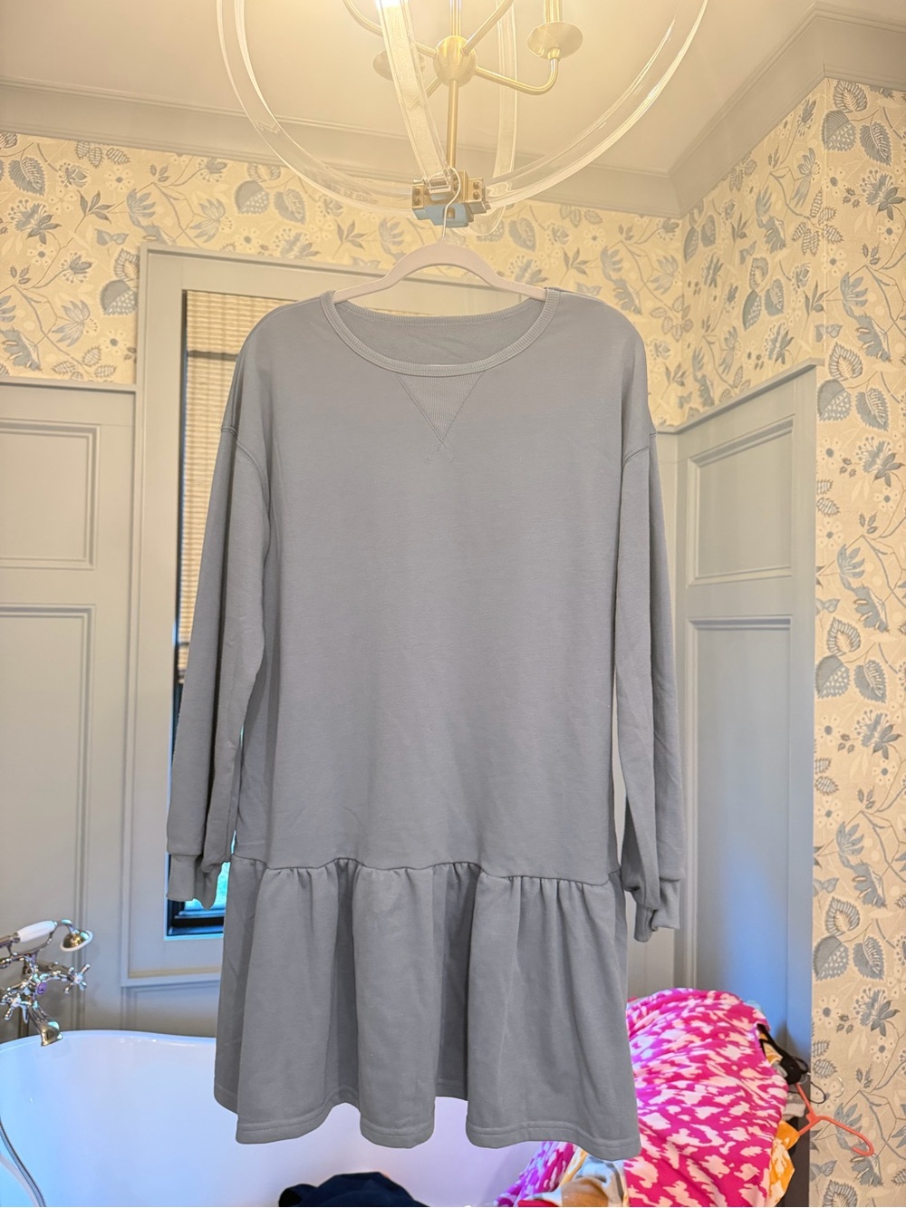 Women's Casual Drop-Waist Sweatshirt Dress — Light blue/grey
